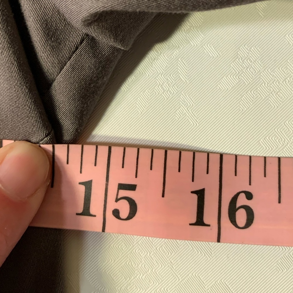 EUC Shirt/Blazer: Acetate, Funky Collar, Greenish Gray, 2/3-Sleeve, Ruffle - Picture 9 of 12